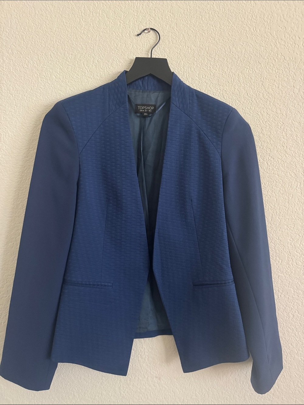 Topshop Deep Navy Open-Front Textured Blazer